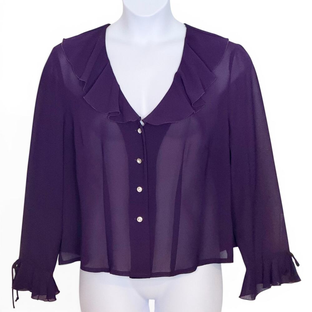 Vintage 90s Jessica Howard Purple Chiffon Ruffle Blouse Size 18 Romantic Goth